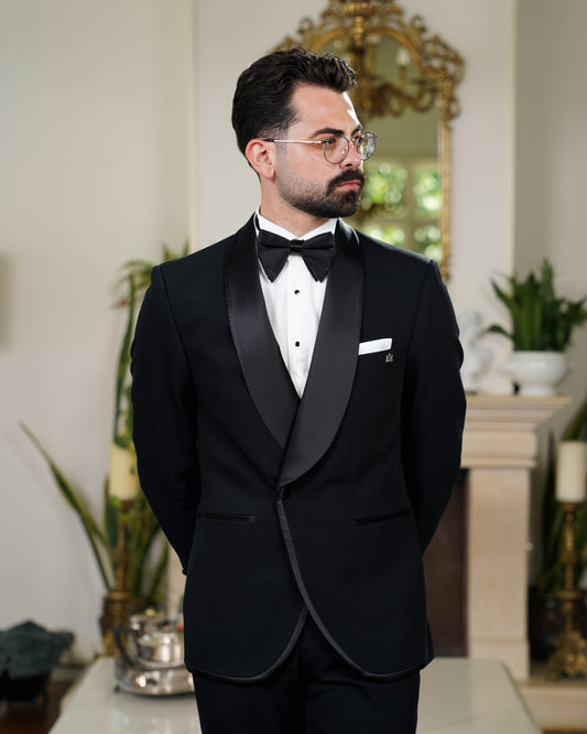 Double Breasted Satin Shawl Tuxedo