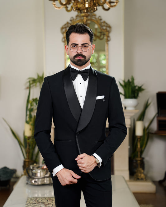 Double Breasted Satin Shawl Tuxedo